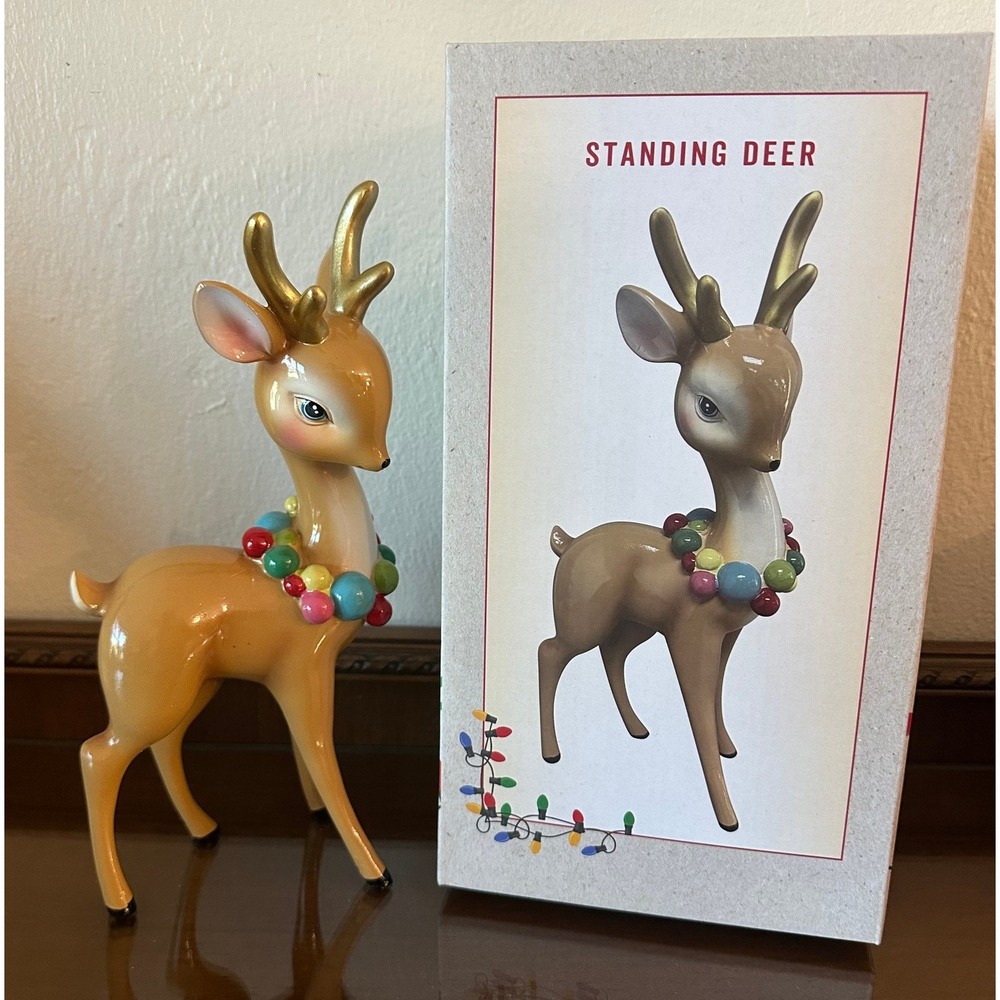 Cracker Barrel Standing Deer Figurine Gold Antlers Ornament Collar 12" Holiday